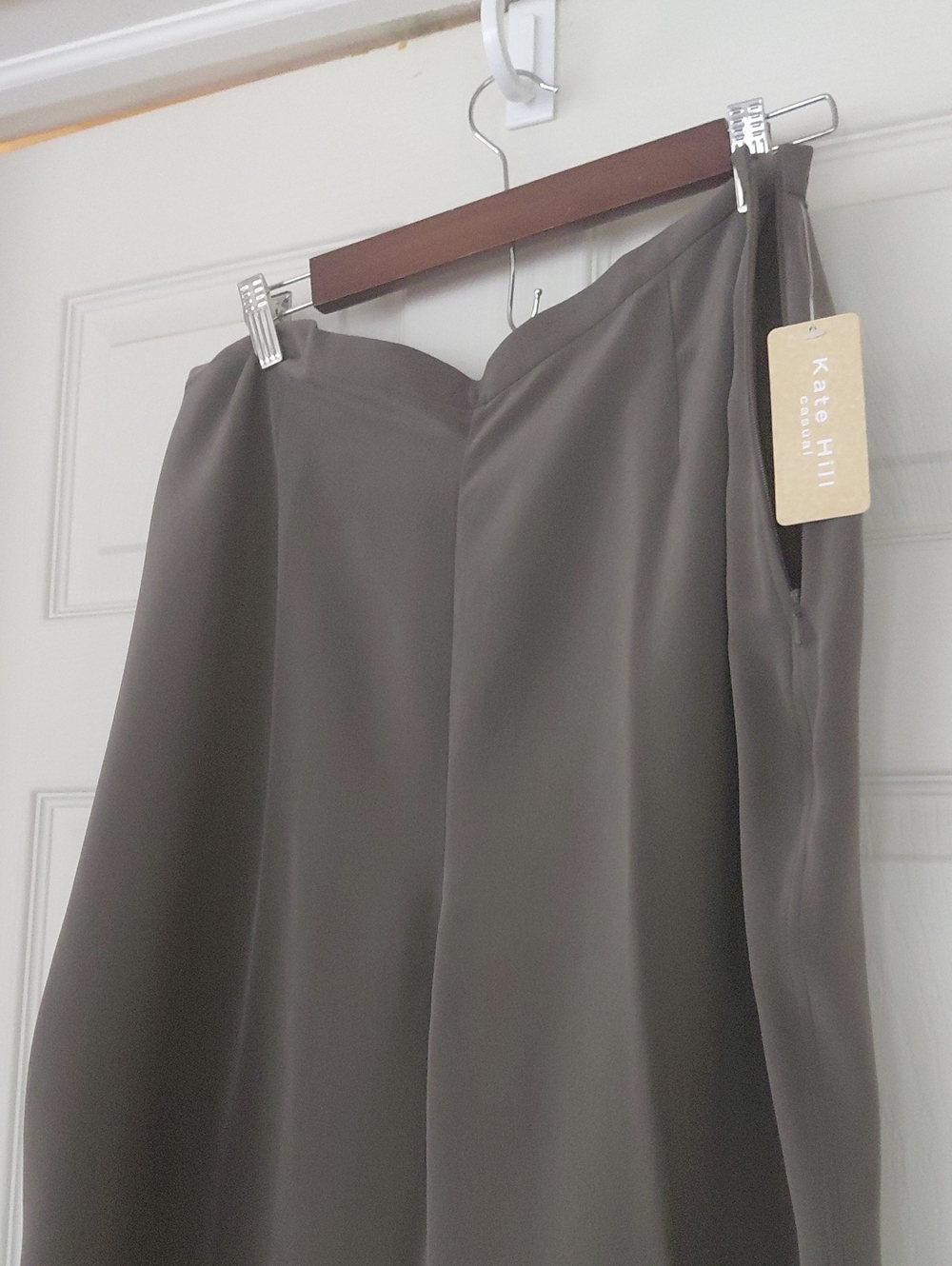 Kate Hill Essentials Womens Olive 100% Silk Wide Leg Relaxed Fit Pants Size 18